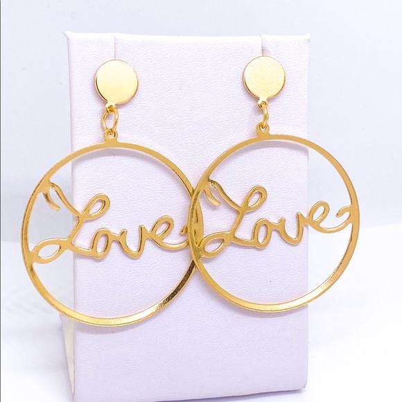 2 Pair Silver & Gold Love Hoop Earrings - Picture 9 of 10